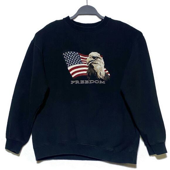 Croft and Barrow Pullover Sweat Shirt Small Embroidered American Eagle & Flag - Picture 3 of 7